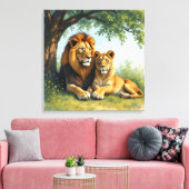 Leeuw en leeuwin onder een boom canvas afdruk (Insitu (Woonkamer))