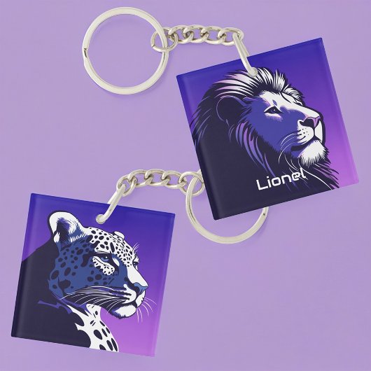 Leeuw en luipaard van de jaren 80 sleutelhanger