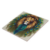 Leeuw en pauwenveren tegeltje (Zijkant)