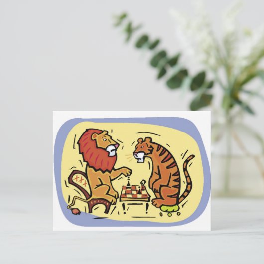 Leeuw- en tijgerspelkaas briefkaart (Staand voorkant)
