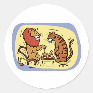 Leeuw- en tijgerspelkaas ronde sticker