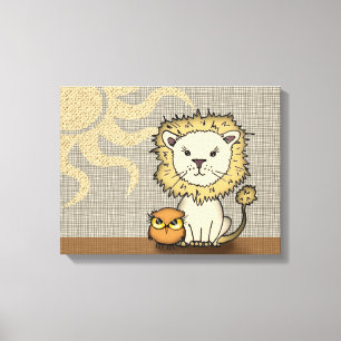 Leeuw en Uil-kinderkamer kunstprint gewikkeld canv Canvas Afdruk
