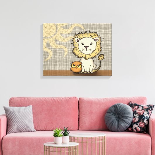 Leeuw en Uil Kwekerij Art Print Verpakt Canvas (Insitu (Woonkamer))
