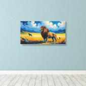 Leeuw en Wolf - Van Gogh Style Art Canvas Afdruk (Insitu (Houten vloer))