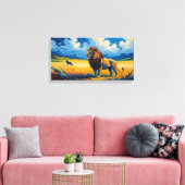 Leeuw en Wolf - Van Gogh Style Art Canvas Afdruk (Insitu (Woonkamer))