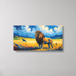 Leeuw en Wolf - Van Gogh Style Art Canvas Afdruk