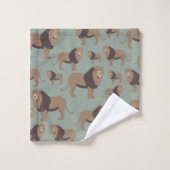 Leeuw Exotisch Dier Patroon Sage Groen Bad Handdoek (Wasdoekje)