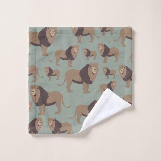 Leeuw Exotisch Dier Patroon Sage Groen Bad Handdoek (Wasdoekje)