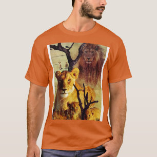 Leeuw familie in savanne collage t-shirt