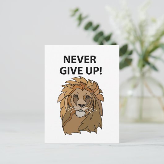 Leeuw geeft leeuw nooit op briefkaart (Staand voorkant)
