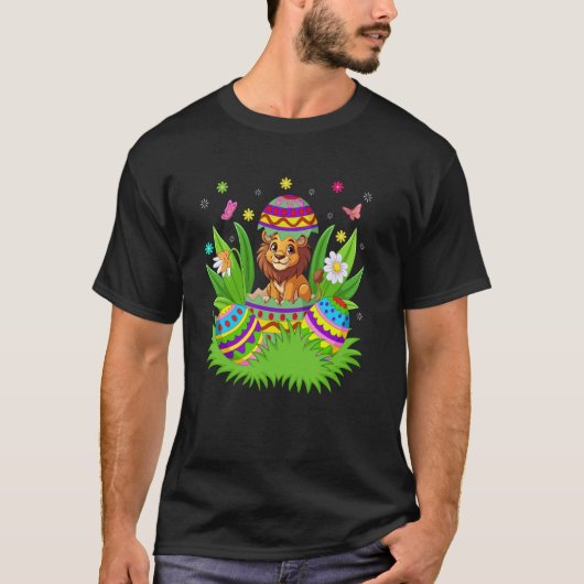 Leeuw Gelukkig Pasen Konijn Eierzoektocht Leeuw Pa T-shirt (Voorkant)