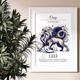 Leeuw Gepersonaliseerde Elegante Zodiac Waterverf Poster