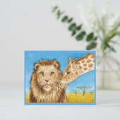 Leeuw, Giraffe, briefkaart van Afrikaanse dieren (Staand voorkant)