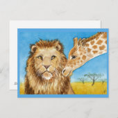 Leeuw, Giraffe, briefkaart van Afrikaanse dieren (Voorkant / Achterkant)