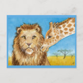 Leeuw, Giraffe, briefkaart van Afrikaanse dieren (Voorkant)