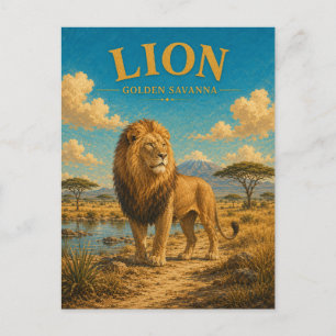 Leeuw Gouden Savanne Aquarel GeoSaga Briefkaart