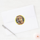Leeuw groeit ronde sticker (Envelop)