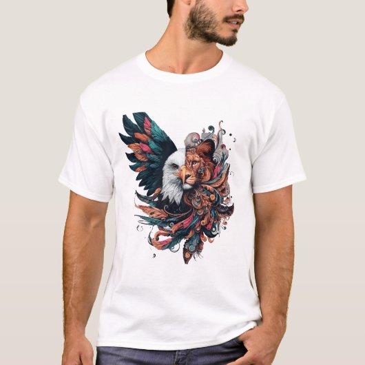Leeuw half Eagle dierlijke kunst T-shirt (Voorkant)