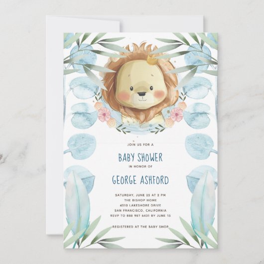 Leeuw Het is een Jongen Baby Shower Uitnodiging (Voorkant)