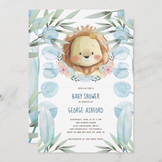 Leeuw Het is een Jongen Baby Shower Uitnodiging (Voorkant / Achterkant)