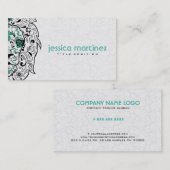 Leeuw hoofd suiker schedel met witte damast visitekaartje (Voorkant / Achterkant)