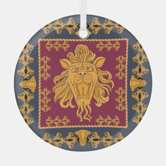 Leeuw hoofddoek: gouden motief. glas ornament (Voorkant)