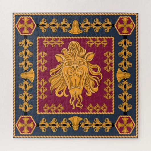 Leeuw hoofddoek: gouden motief. legpuzzel (Verticaal)