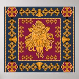 Leeuw hoofddoek: gouden motief. poster