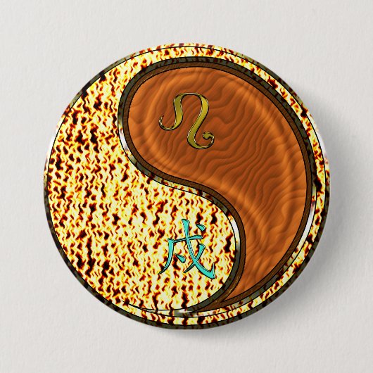 Leeuw & Houten Hond Ronde Button 7,6 Cm (Voorkant)