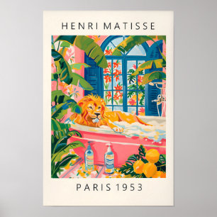 Leeuw In Bad Poster, Matisse Poster, Roze Badk Poster