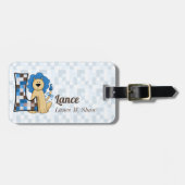 Leeuw in blauw en bruin voor Letter L Boys Bagagelabel (Voorkant horizontaal)
