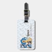 Leeuw in blauw en bruin voor Letter L Boys Bagagelabel (Voorkant verticaal)