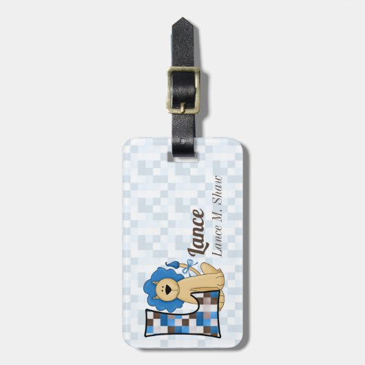 Leeuw in blauw en bruin voor Letter L Boys Bagagelabel (Voorkant verticaal)