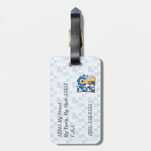 Leeuw in blauw en bruin voor Letter L Boys Bagagelabel (Achterkant verticaal)