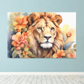 Leeuw in bloei fijn sereen wild dier canvas afdruk (Insitu (Houten vloer))
