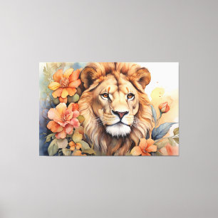 Leeuw in bloei fijn sereen wild dier canvas afdruk