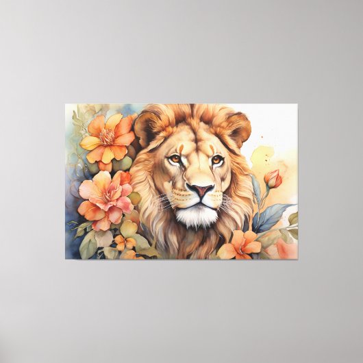 Leeuw in bloei fijn sereen wild dier canvas afdruk (Voorkant)