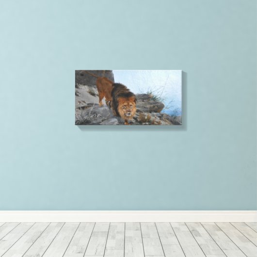 Leeuw in de bergen (door Richard Friese) Canvas Afdruk (Insitu (Houten vloer))