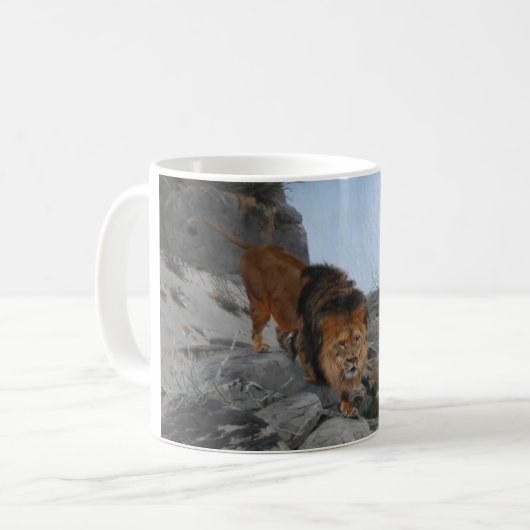 Leeuw in de bergen (door Richard Friese) Koffiemok (Voorkant links)