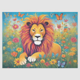 Leeuw in de bloementuin tissuepapier