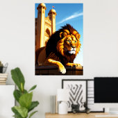 Leeuw in de stad | AI Art. Poster (Thuiskantoor)