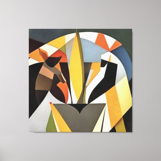 Leeuw in een geometrische Abstracte kunststijl Canvas Afdruk (Voorkant)