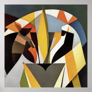 Leeuw in een geometrische Abstracte kunststijl Poster