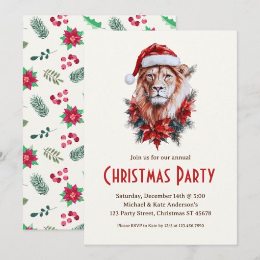 Leeuw in een kerstmuts Safari Animal Christmas Par Kaart (Voorkant / Achterkant)
