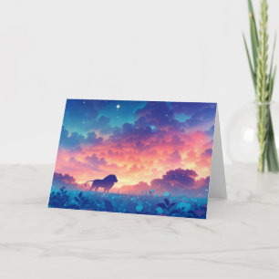 Leeuw in een veld van zonsondergangtinten kaart