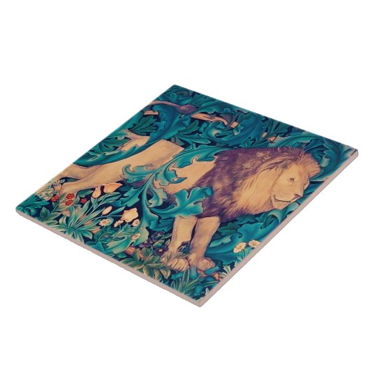 Leeuw in het bos, William Morris Ceramic Tile Tegeltje (Zijkant)