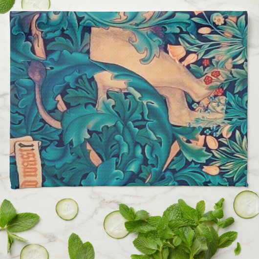 Leeuw in het bos, William Morris Kitchen Towel Theedoek (Gevouwen)