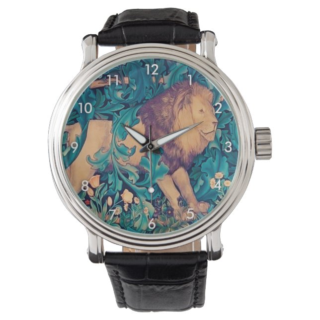 Leeuw in het bos, William Morris Watch Horloge (Voorkant)