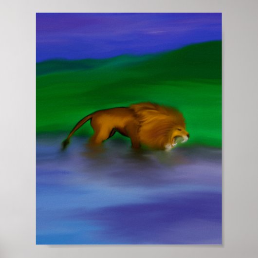 Leeuw in het water poster (Voorkant)