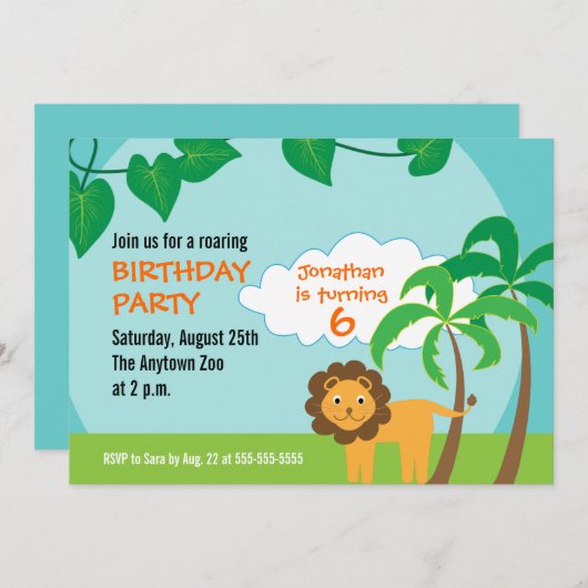 Leeuw in Oerwoud, Kinderverjaardagsfeestje Kaart (Voorkant / Achterkant)